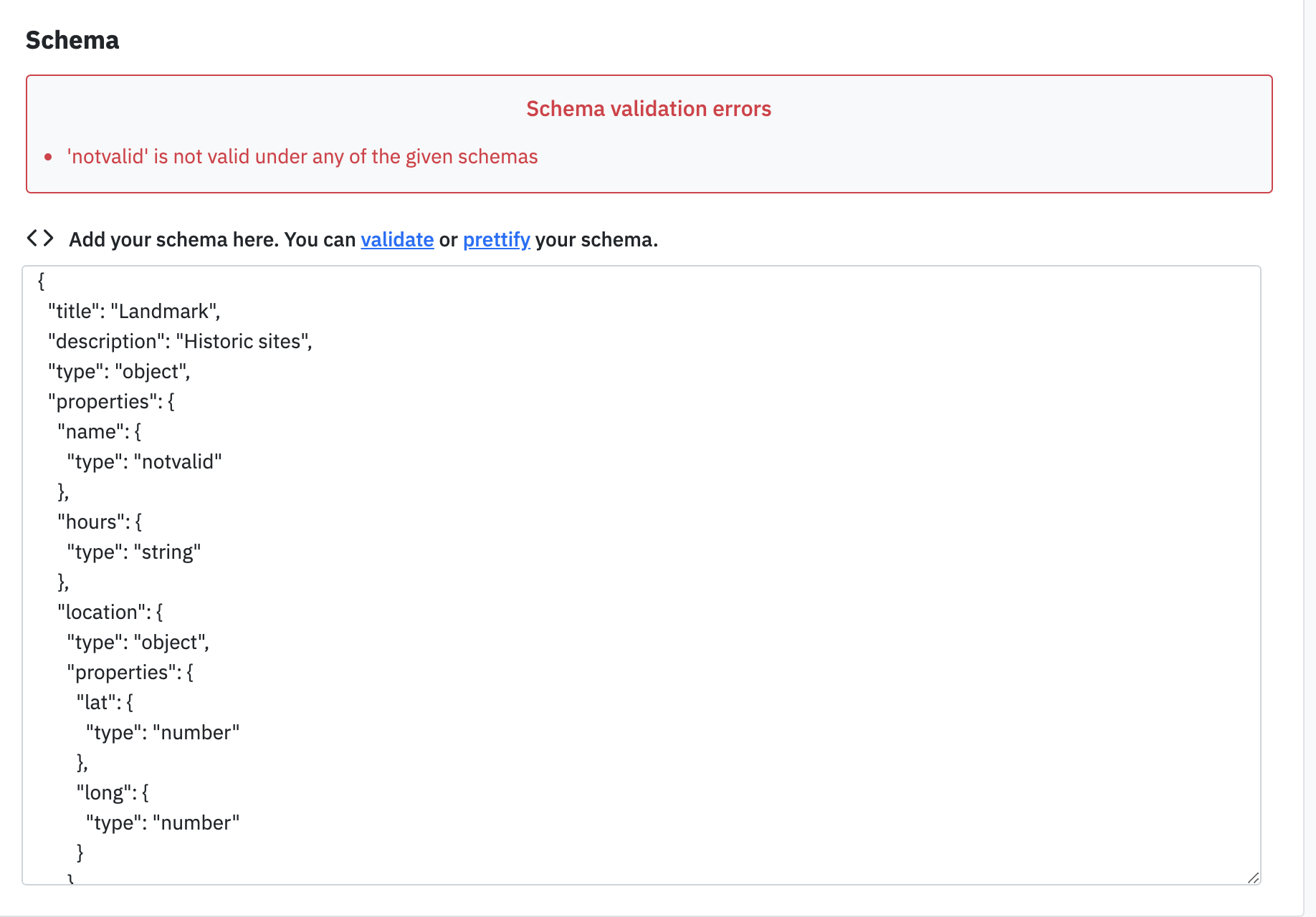 Image showing an example validation error.